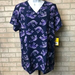 NWT Wink Purple Elephant Pattern Short Sleeve Scrub Top multiple sizes